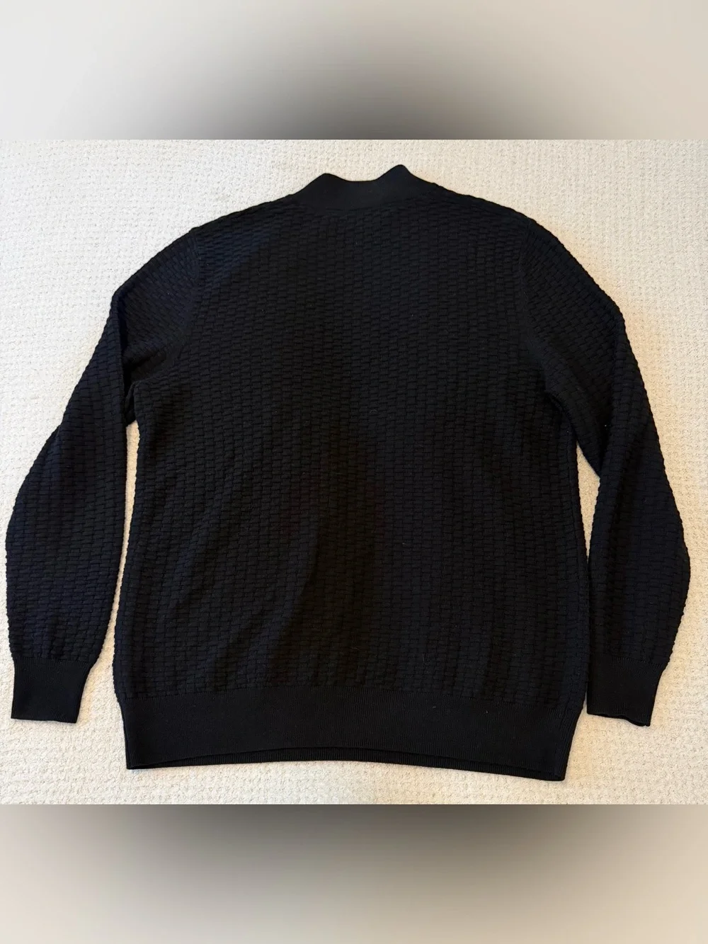 Bobby Jones Black Zip-Front Textured Knit Sweater with Tan Pull